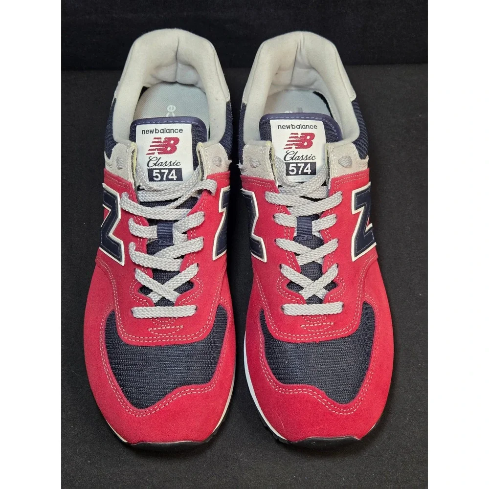 New Balance 574 Classic Mens 9.5 2E Wide Red Navy Suede Sneakers ML574EH2 NEW!